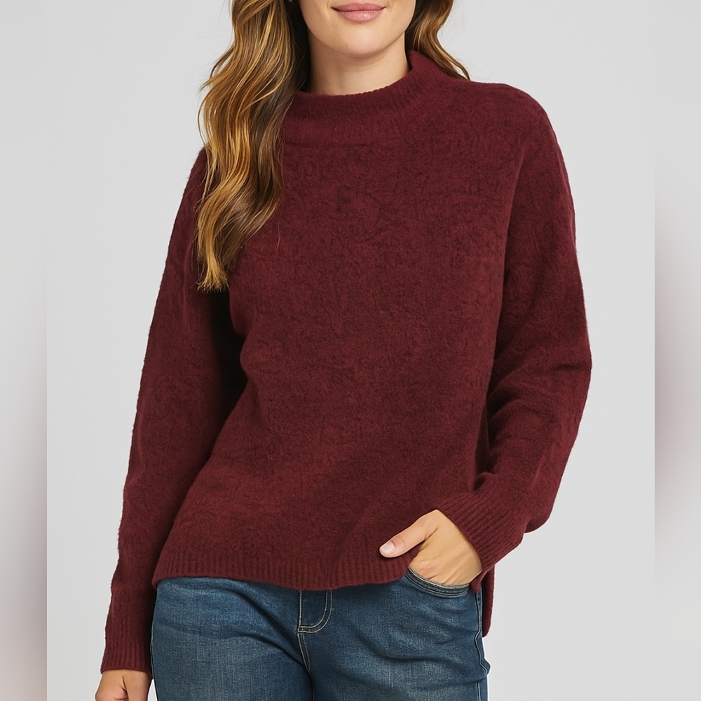 LAST CHANCE - A New Day Burgundy Mock Neck Pullover Sweater